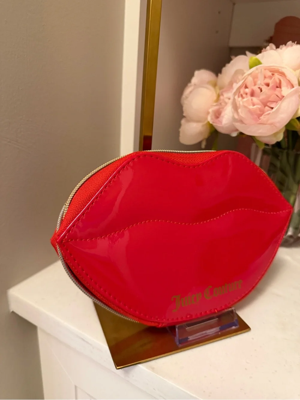 Juicy Couture NWOT Red Glossy Lip-Shaped Cosmetic Bag